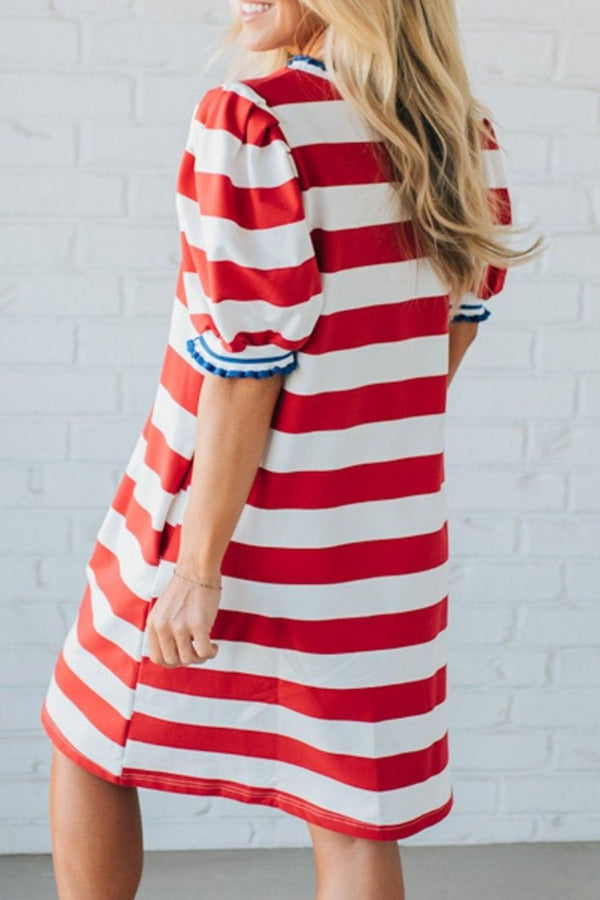 Striped Puff Sleeve Casual Mini Dress - product image 3
