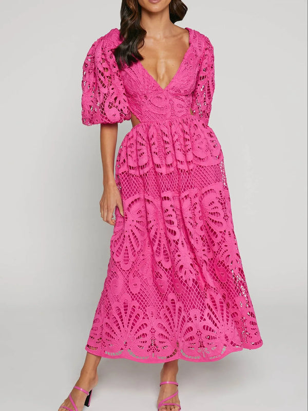 Cutout Back Lace Crochet V-Neck Dress - product image 15