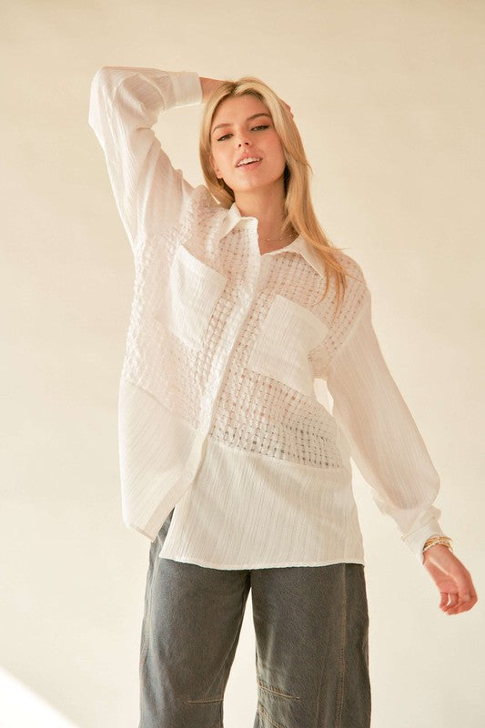 Davi & Dani Crinkled Jacquard Button Down Shirt