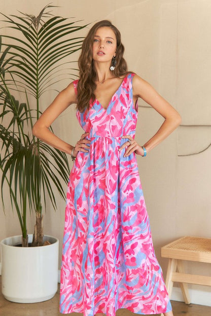 ADORA Abstract Floral V-Neck Maxi Dress