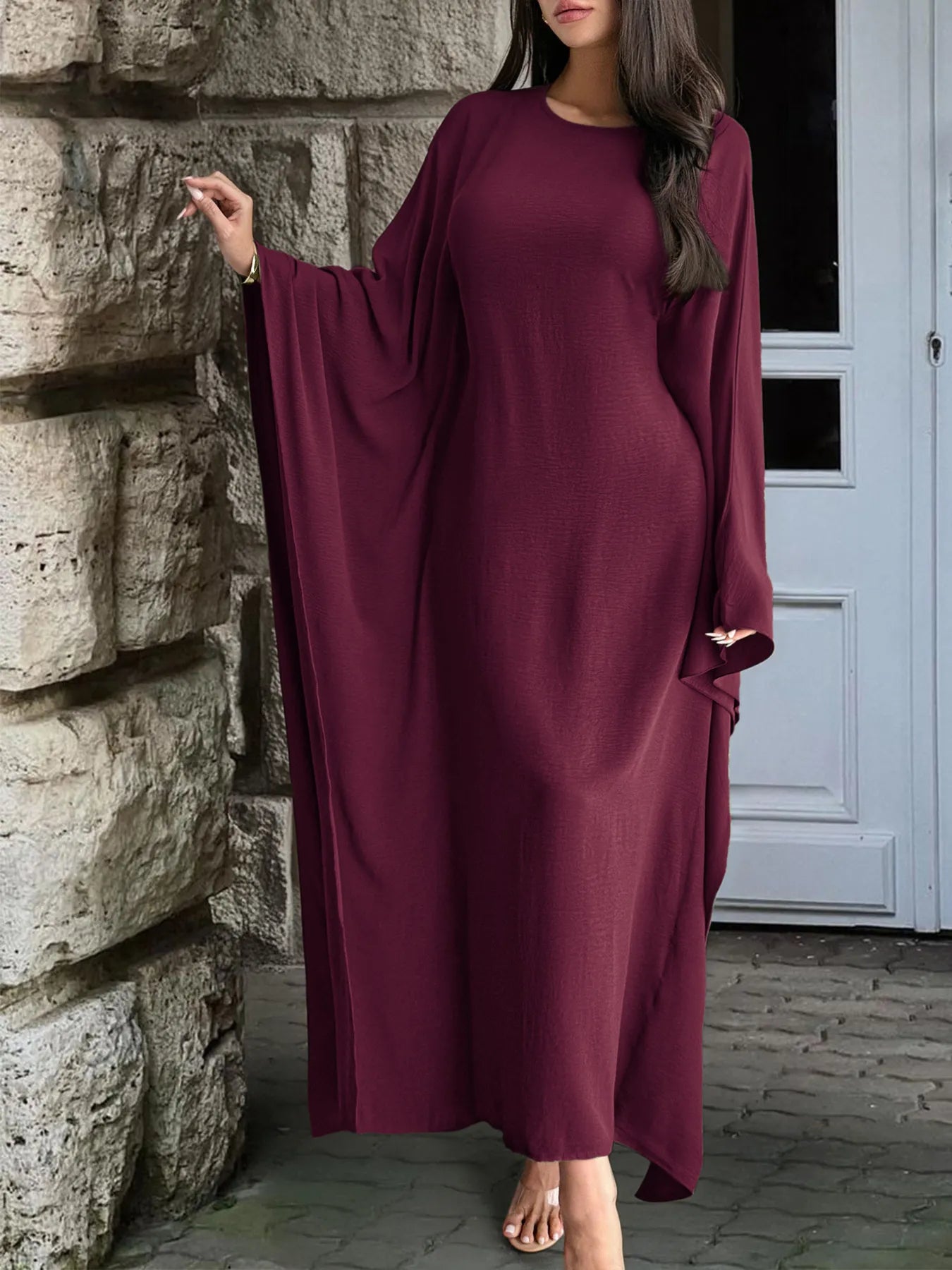 Round Neck Maxi Dress with Flowing Cape Sleeves view 11 - Shopiebay