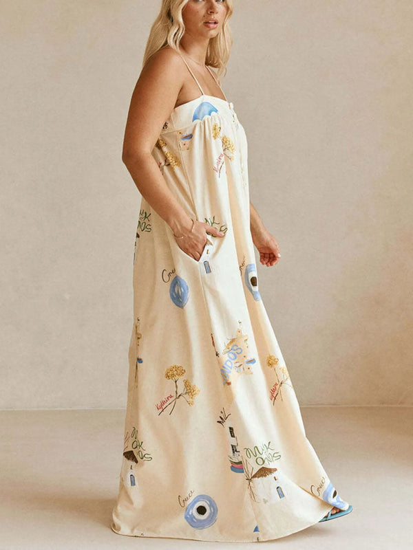 Bohemian Print Cami Maxi Dress with Pockets view 6 - Shopiebay