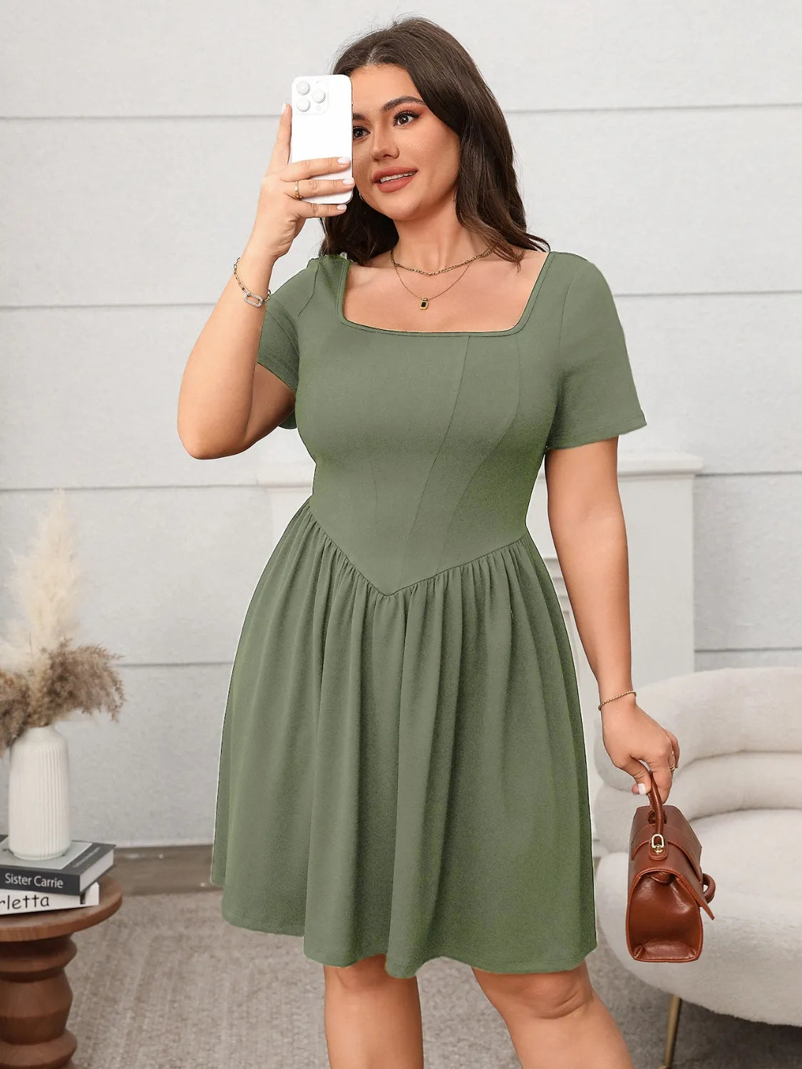 Plus Size Square Neck Short Sleeve Mini Dress - product image 4
