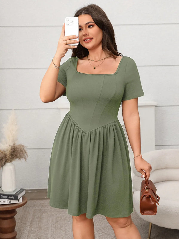 Plus Size Square Neck Short Sleeve Mini Dress - product image 4