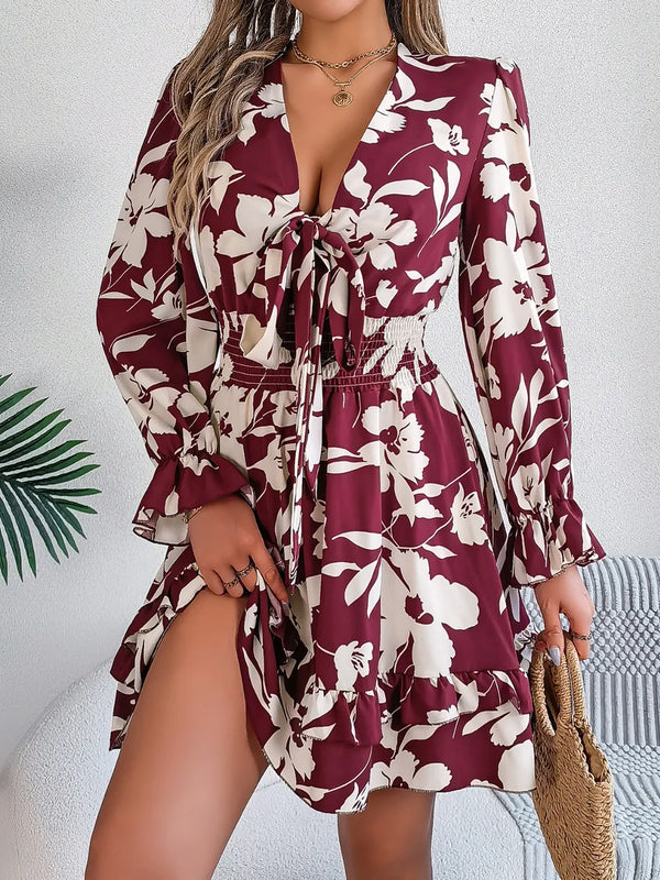Tied Ruffled Printed Long Sleeve Dress - product image 6