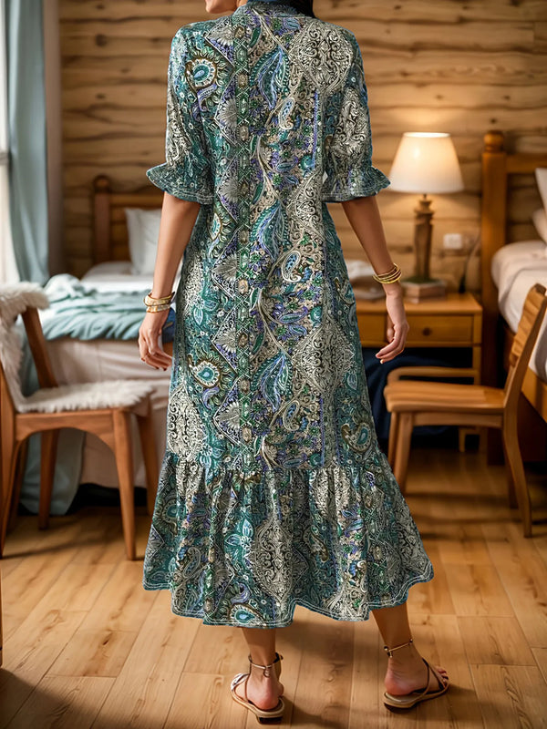 Bohemian Paisley Print Ruffle Hem Midi Dress - product image 2