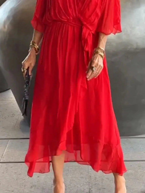 Flowy Tie Front Midi Dress with Flutter Sleeves - product image 9