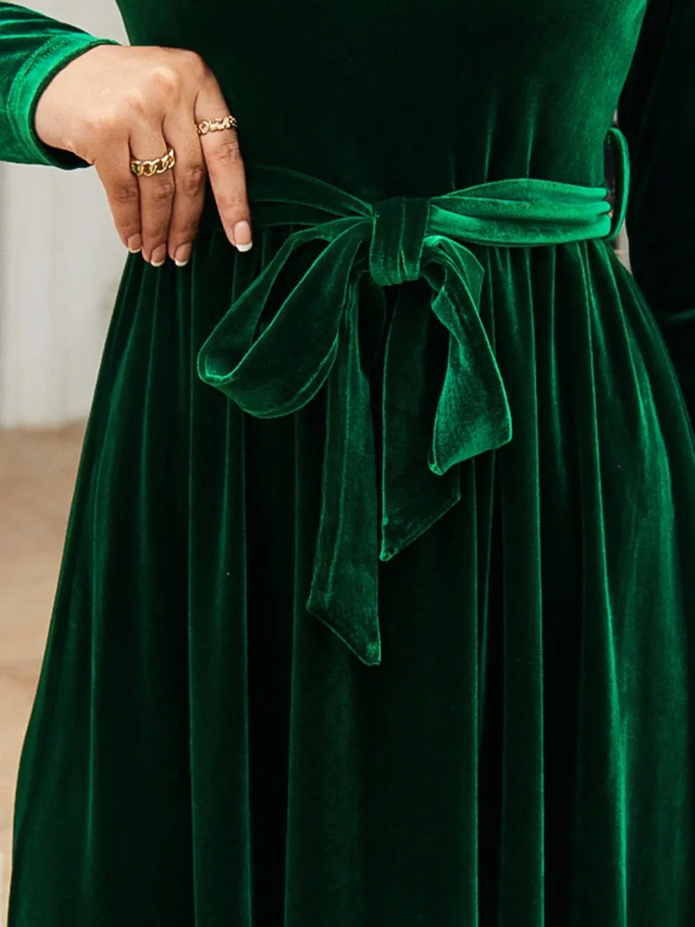 Tie Front Round Neck Long Sleeve Maxi Dress - product image 9