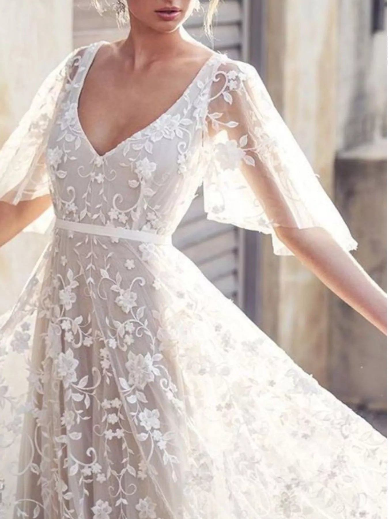 Full Size Lace Flutter Sleeve V-Neck Dress Plus Size Secondary image