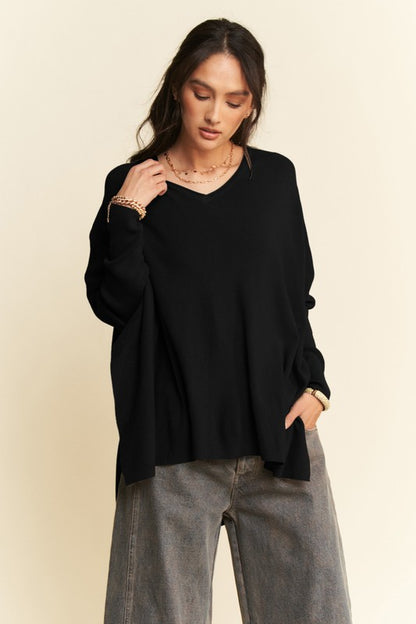 Davi & Dani High-Low Side Slit Batwing Sleeve Top