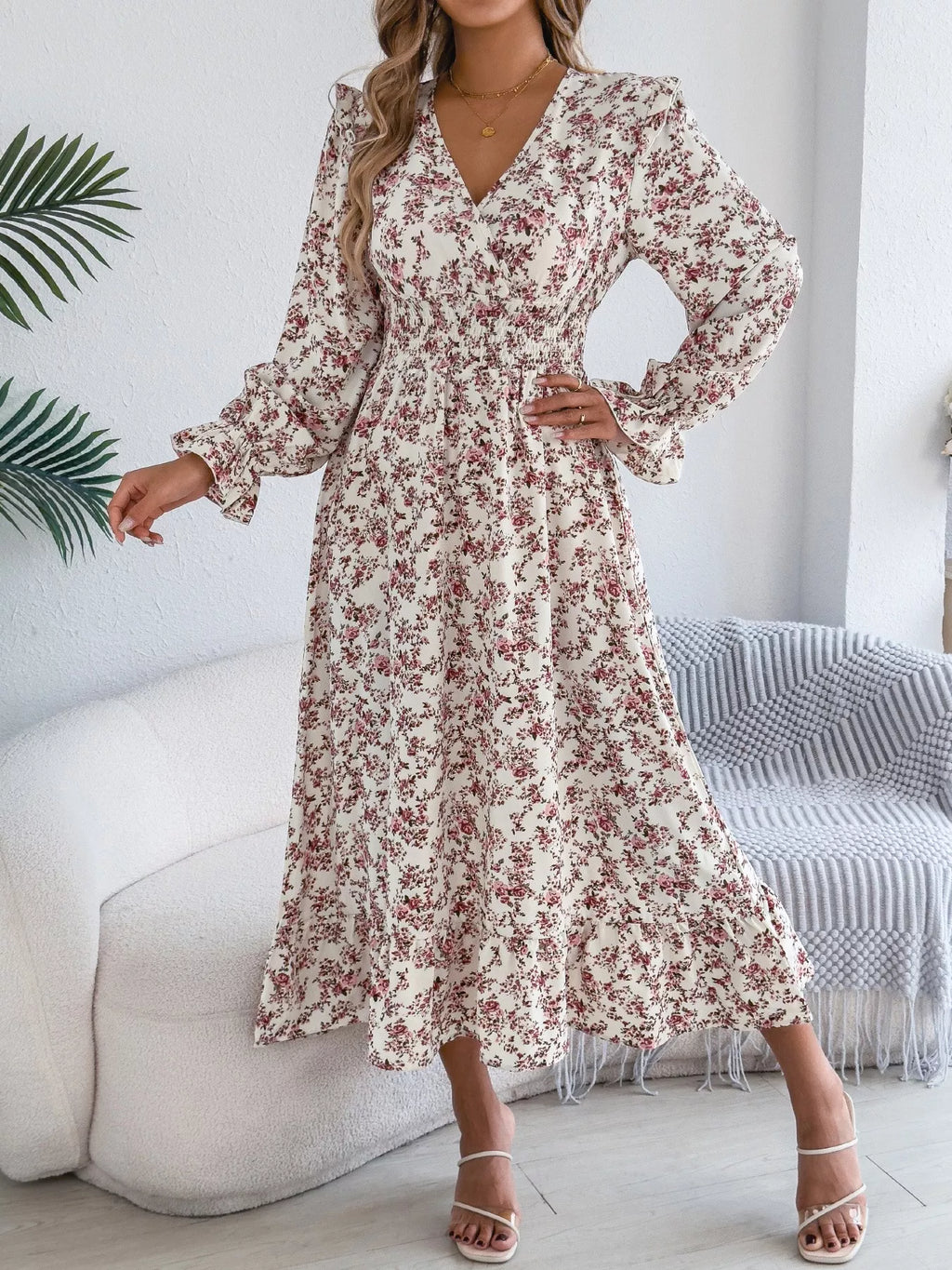 Ruffled Floral V-Neck Flounce Sleeve Dress - product image 6