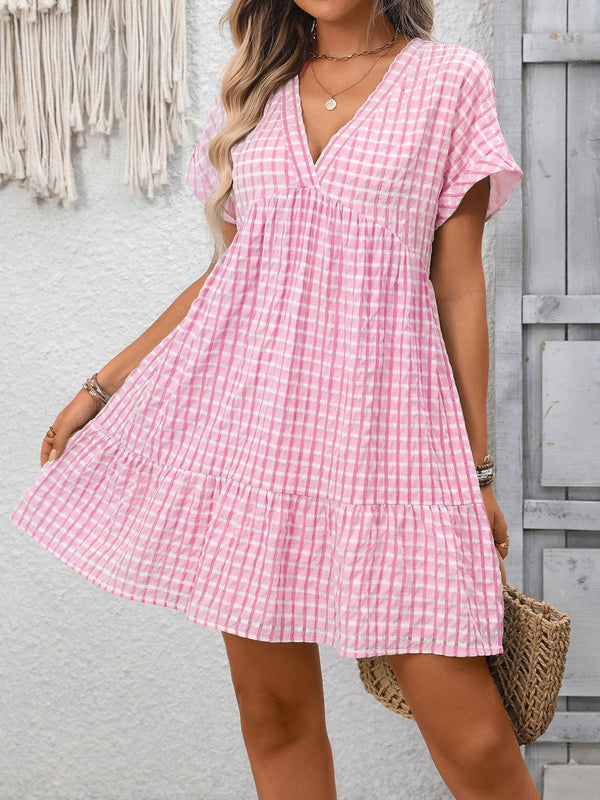 Plaid V-Neck Ruffle Hem Mini Dress - product image 11
