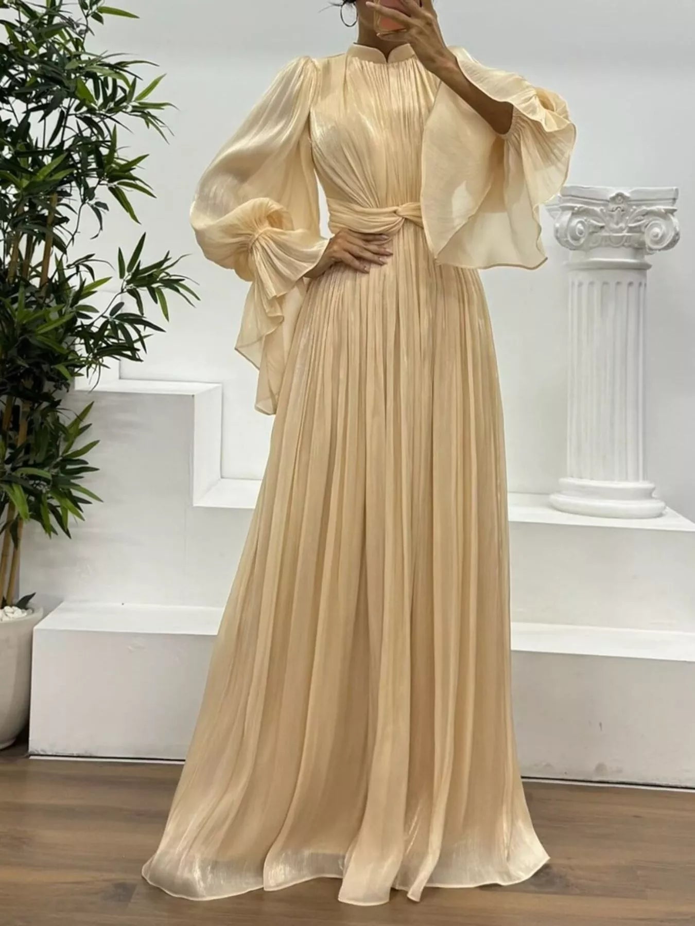 Pleated Mock Neck Long Sleeve Maxi Dress - product image 2