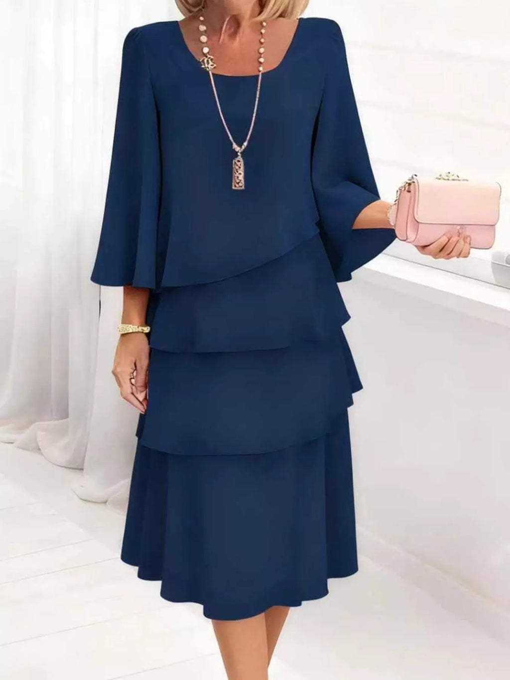 Ruffled Layered 3/4 Sleeve Dress - product image 10