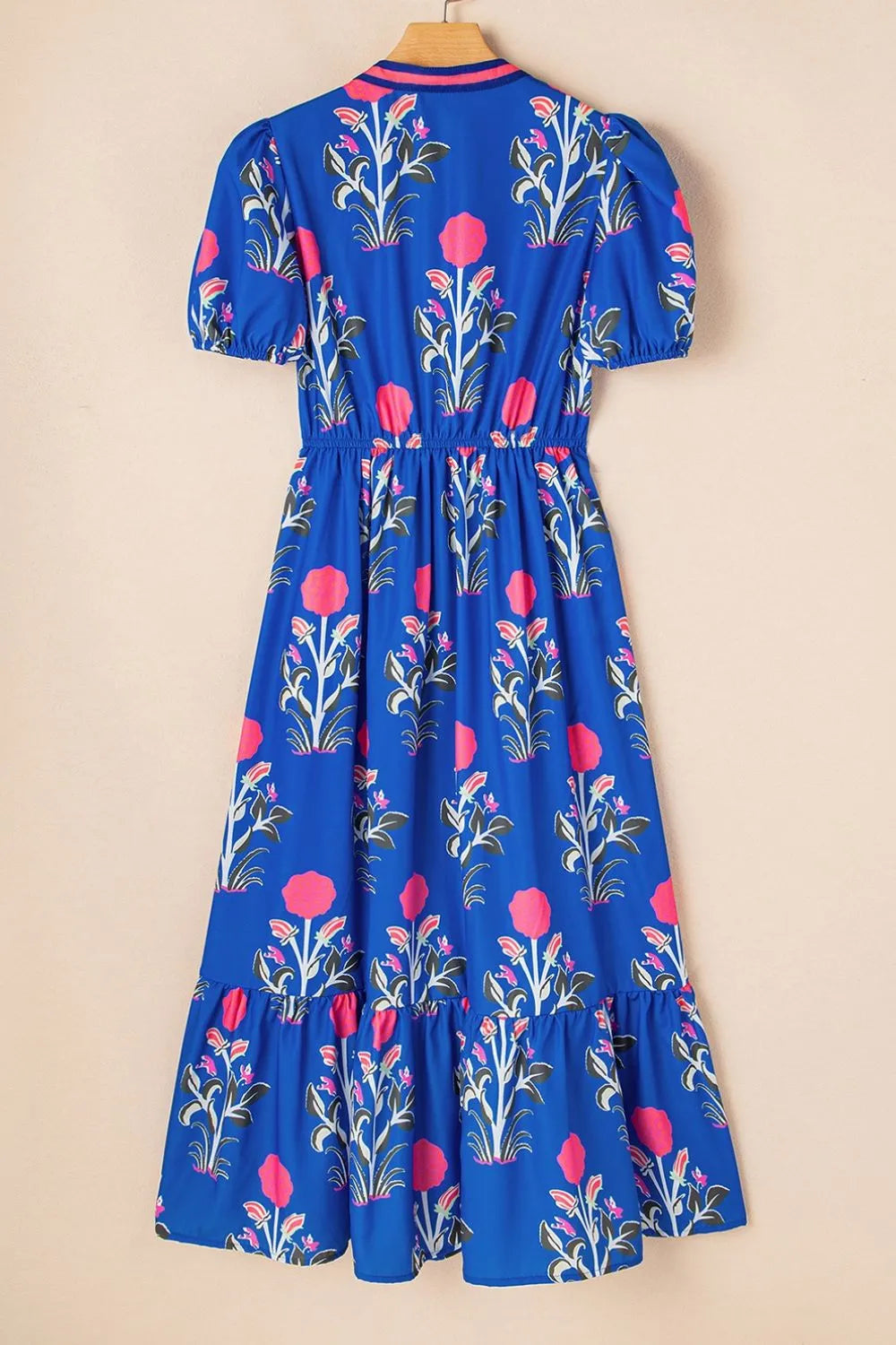 Floral Puff Short Sleeve Notched High Waist Dress - product image 5