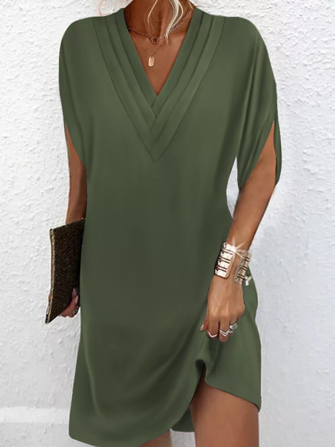 V-Neck Slit Sleeve Mini Dress Main image