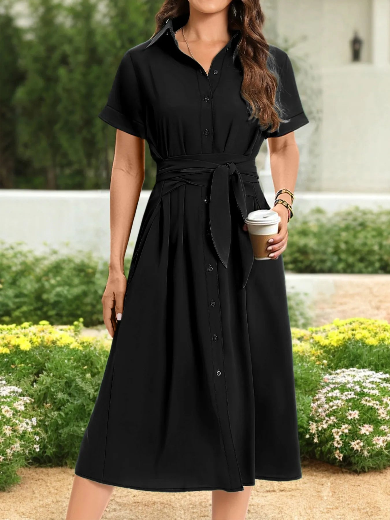 Shopiebay Shirt Dress Duo – Button Down Belted Midi Shirt Dress Main image