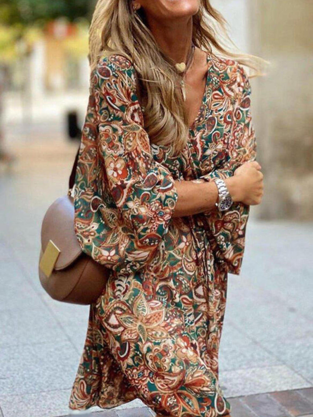 Paisley Print Balloon Sleeve Mini Dress - product image 3