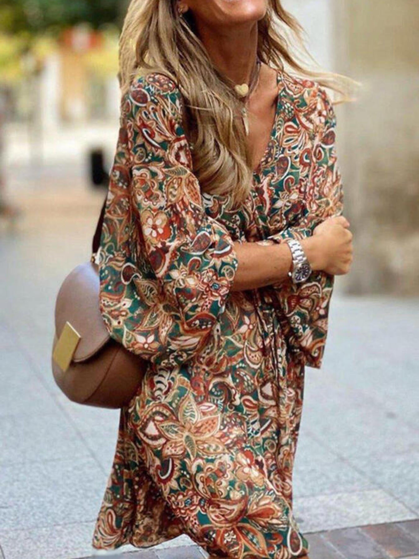 Paisley Print Balloon Sleeve Mini Dress - product image 3