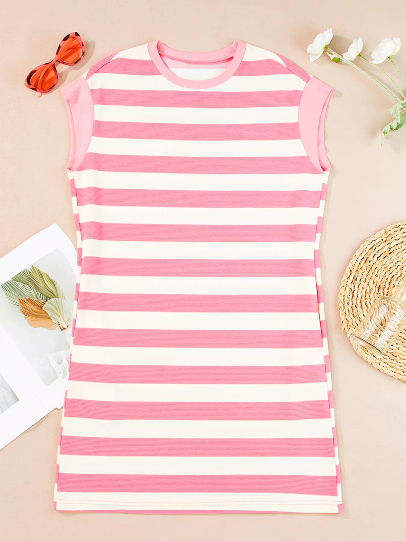 Stripe Cap Sleeve Pocketed Shift Dress view 2 - Shopiebay