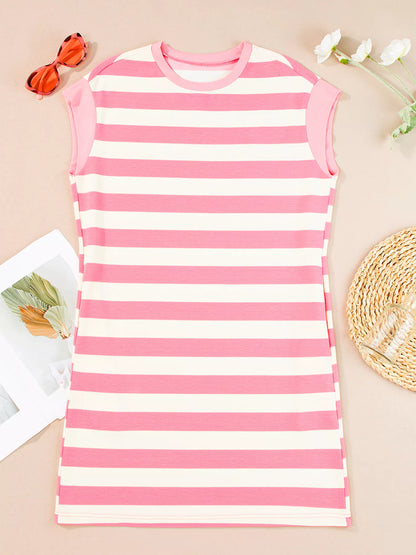 Stripe Cap Sleeve Pocketed Shift Dress view 2 - Shopiebay
