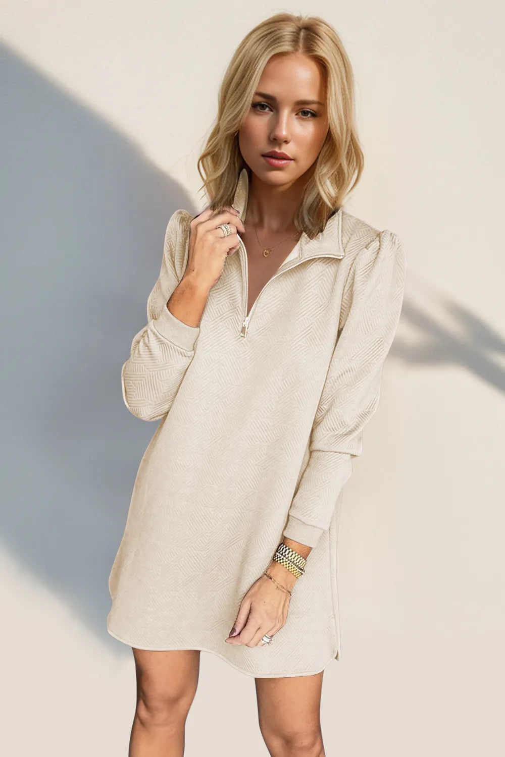Double Take Textured Quarter Zip Long Sleeve Dress - product image 6