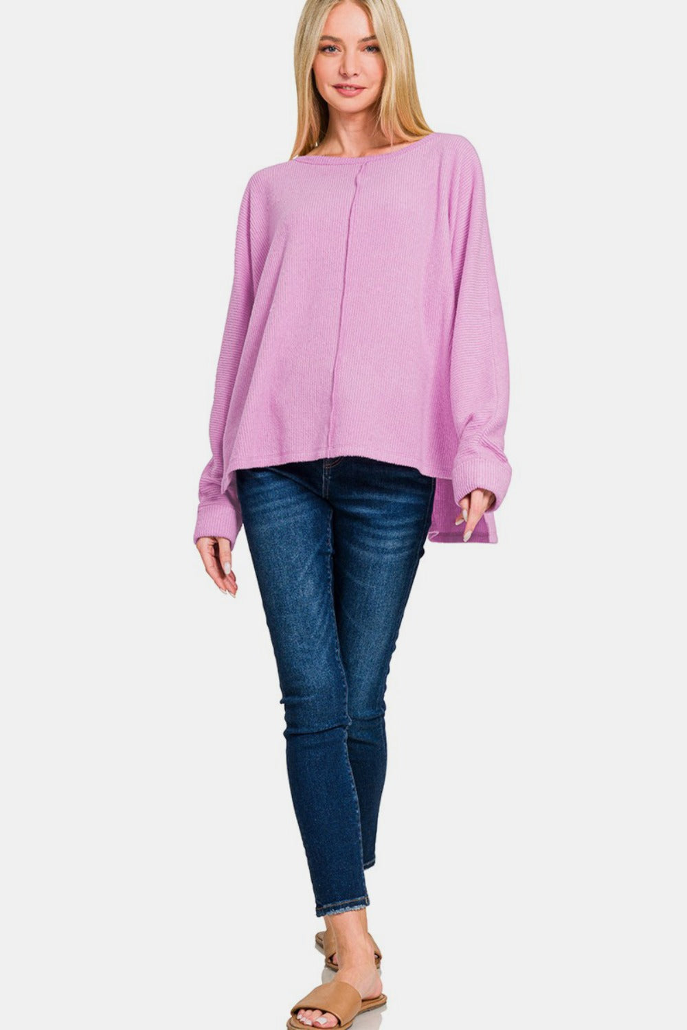 Zenana High-Low Side Slit Round Neck T-Shirt