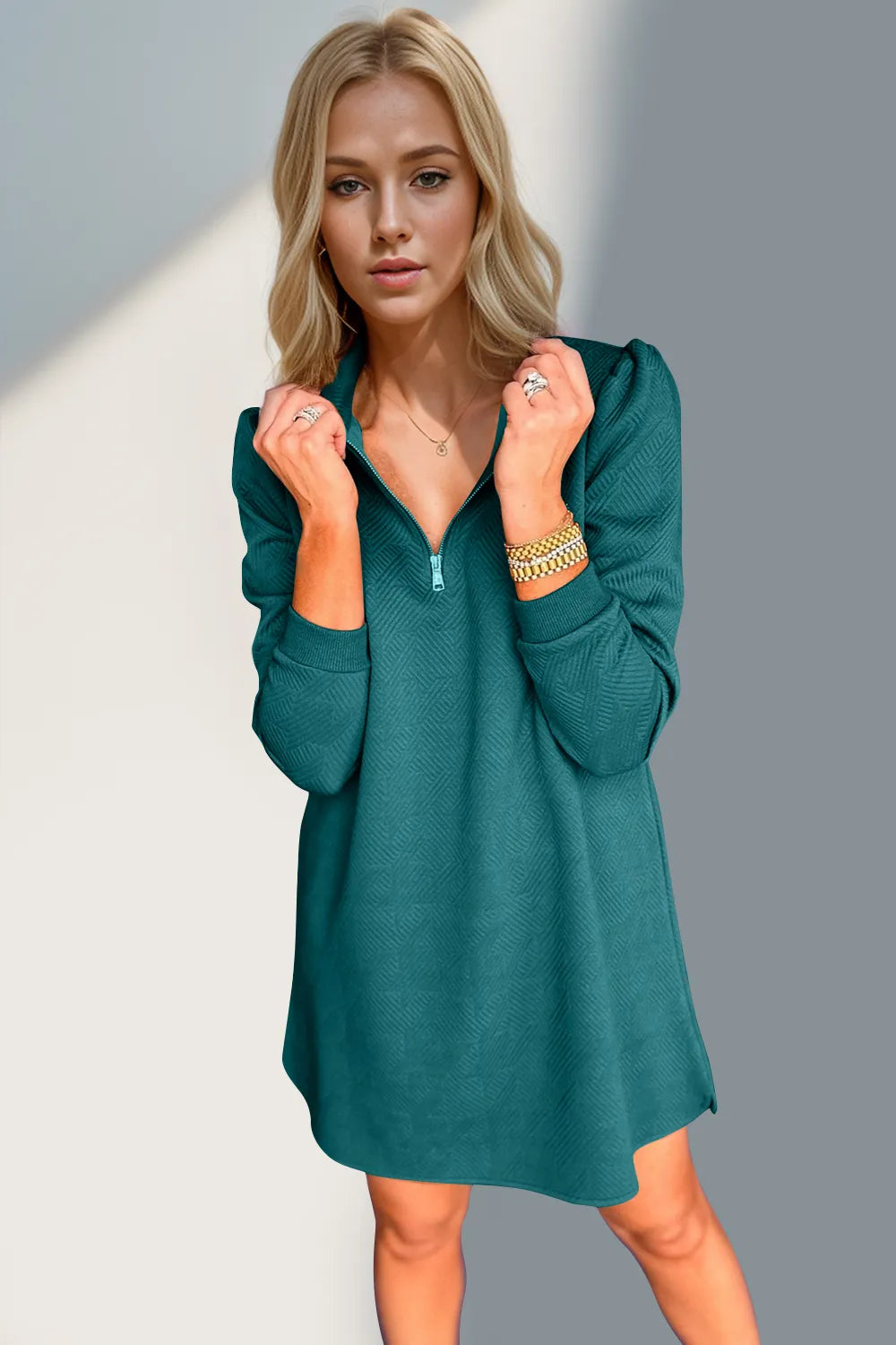 Double Take Textured Quarter Zip Long Sleeve Dress - product image 23