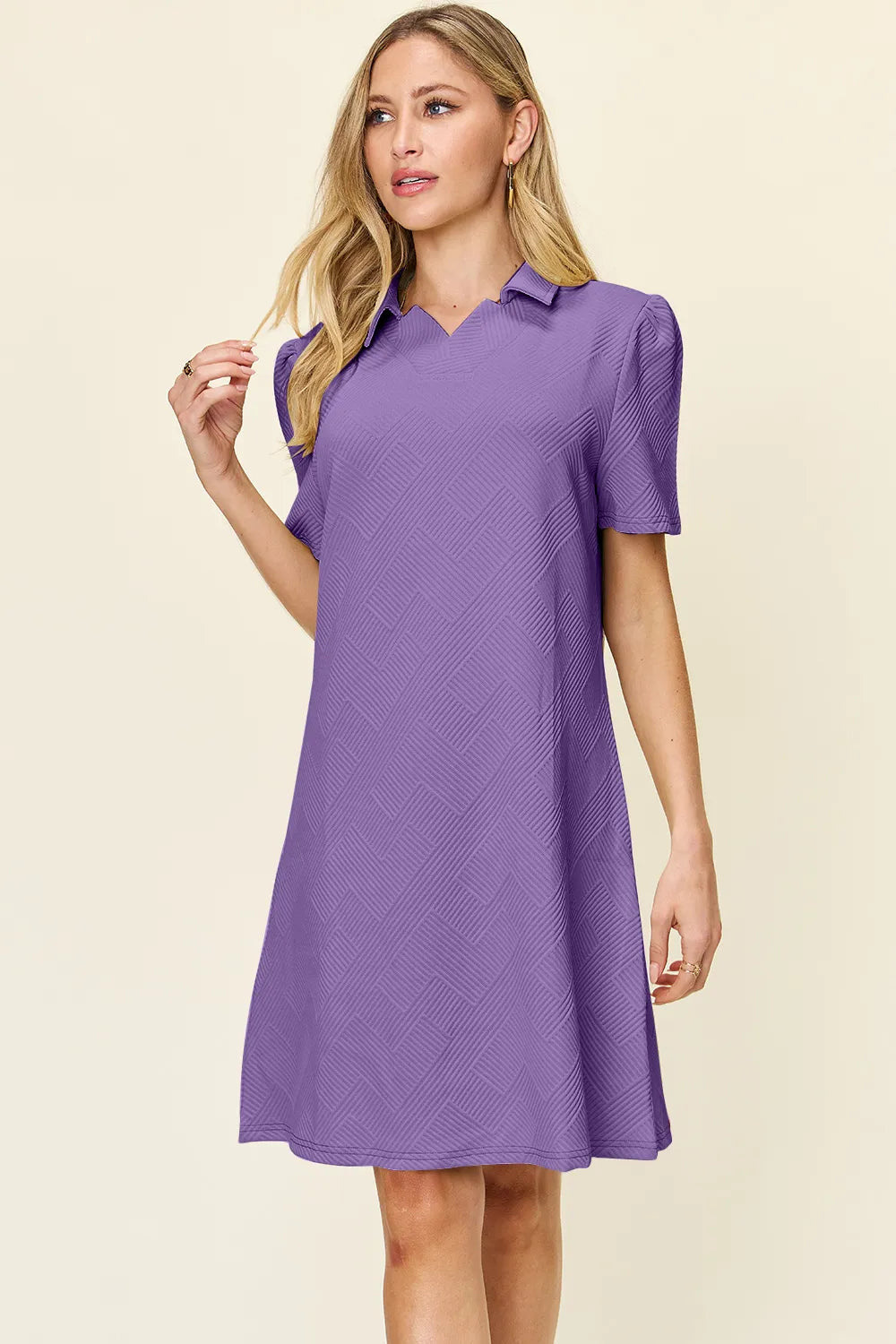 Double Take Texture Collared Neck Short Sleeve Dress - product image 4