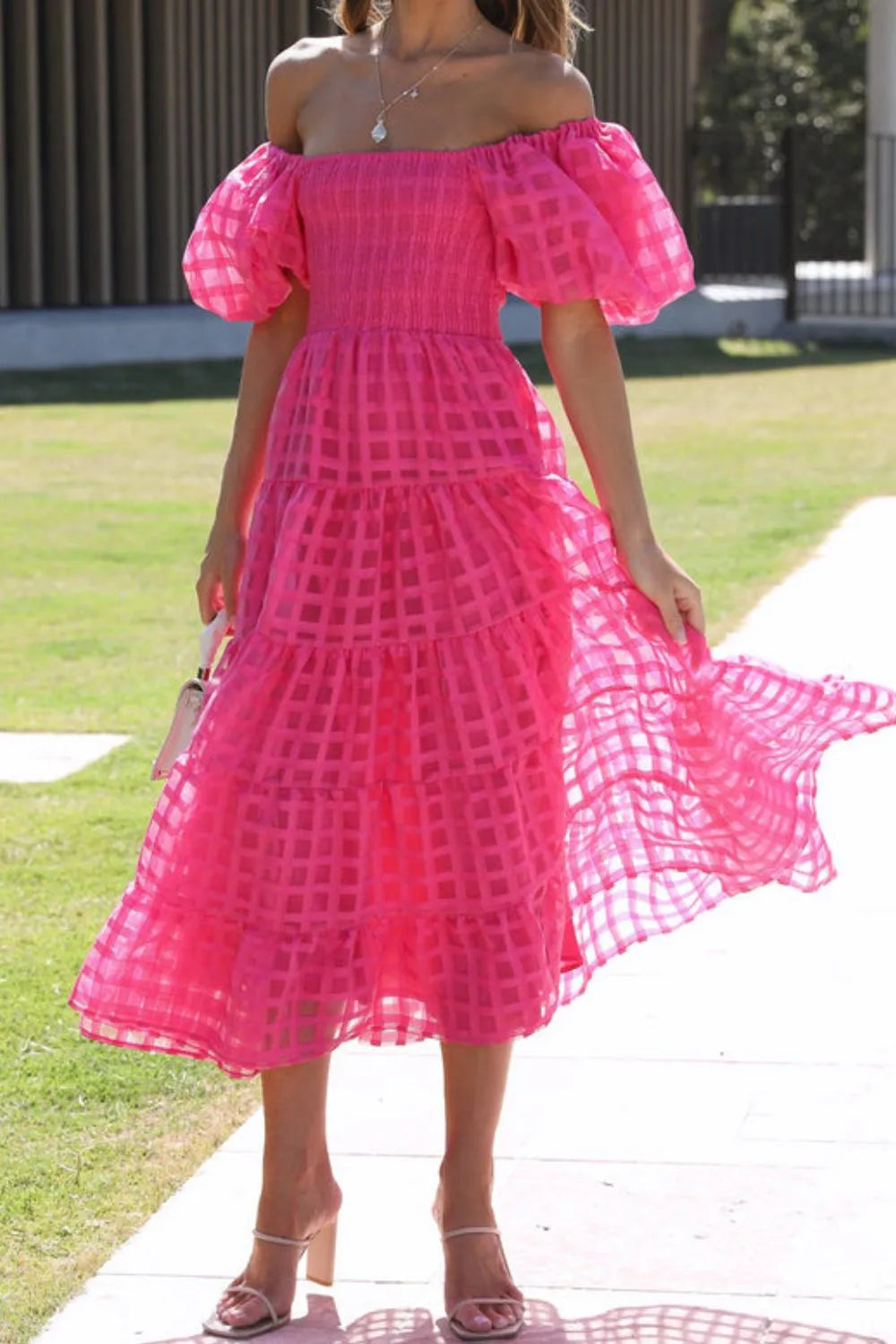 Off Shoulder Short Puff Sleeve Midi Dress - product image 28