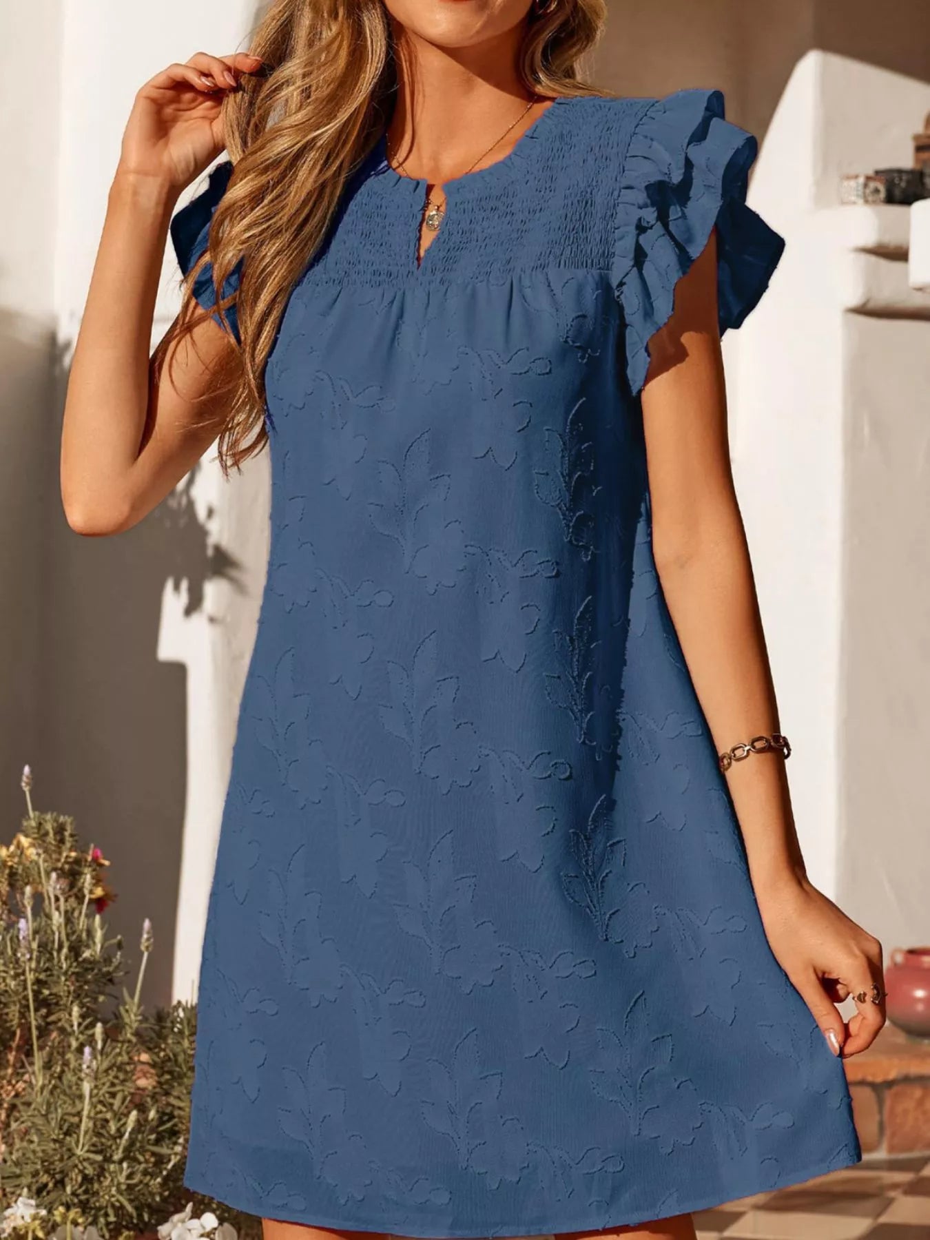 Floral Embossed Ruffle Sleeve Mini Dress - product image 14