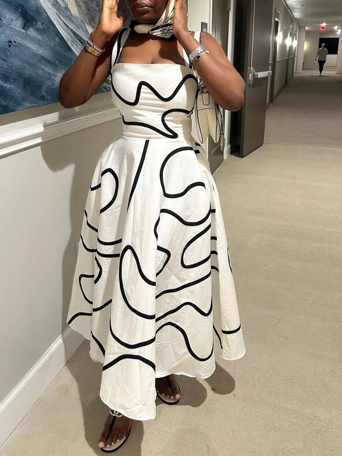 Shopiebay Midi Dress Duo – Abstract Print Square Neck Midi Dress Main image