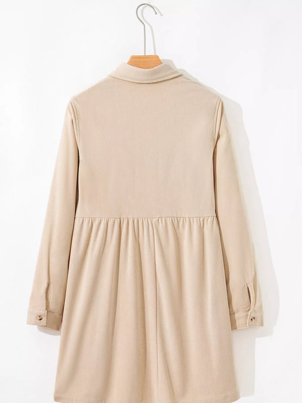 Corduroy Half Button Collared Long Sleeve Mini Dress - product image 5