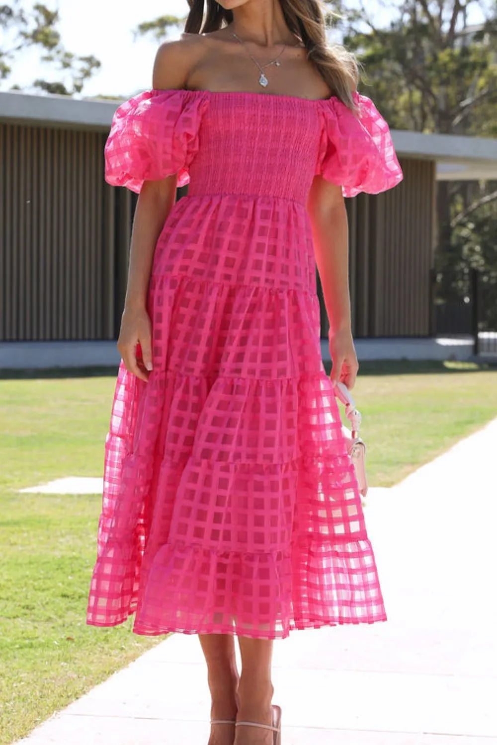 Off Shoulder Short Puff Sleeve Midi Dress - product image 26
