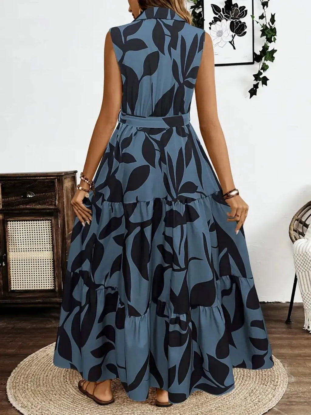 Printed Tie Waist Sleeveless Maxi Dress - product image 13