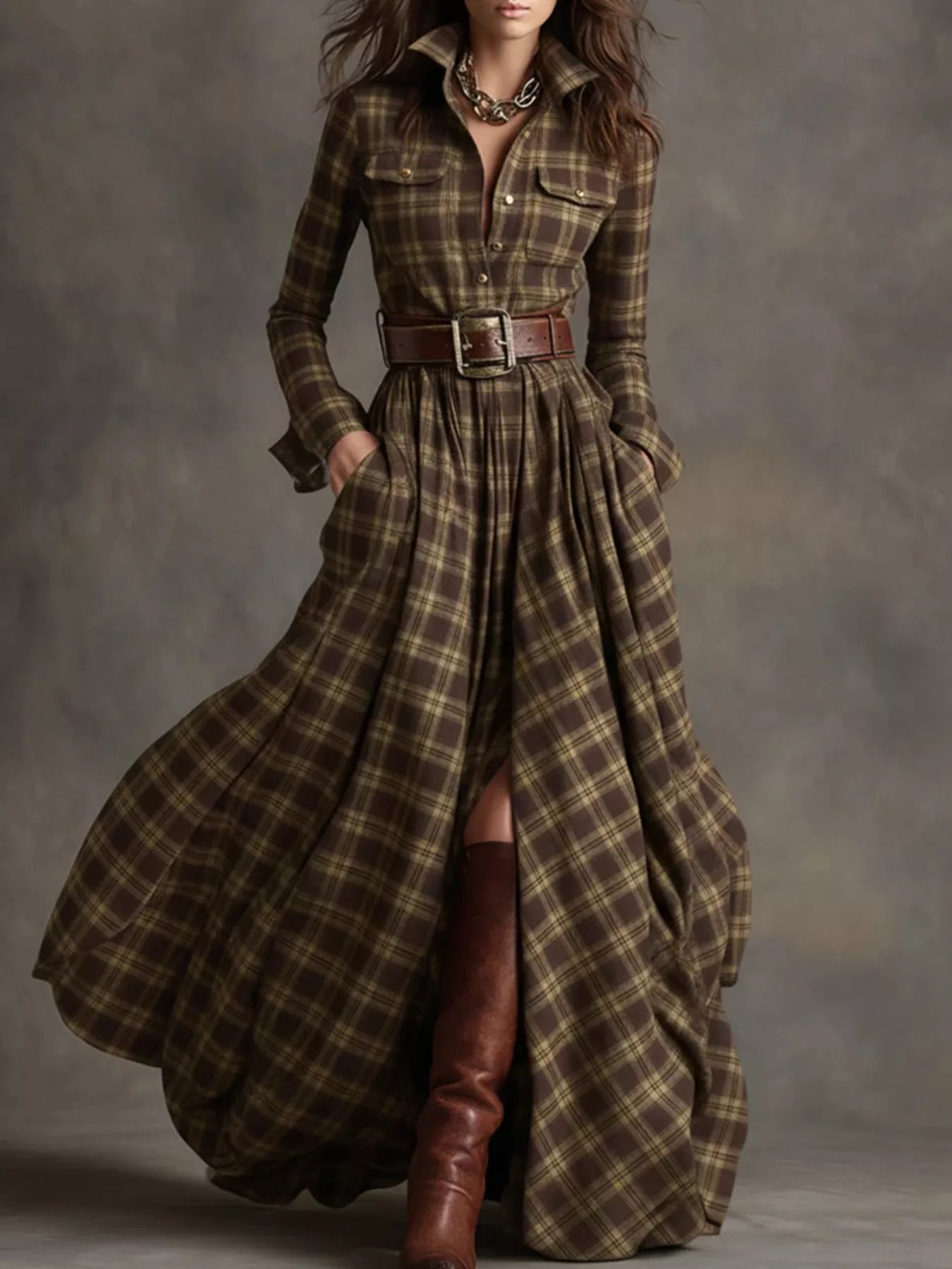 Plaid Button Front Maxi Shirt Dress - Shopiebay women's boutique