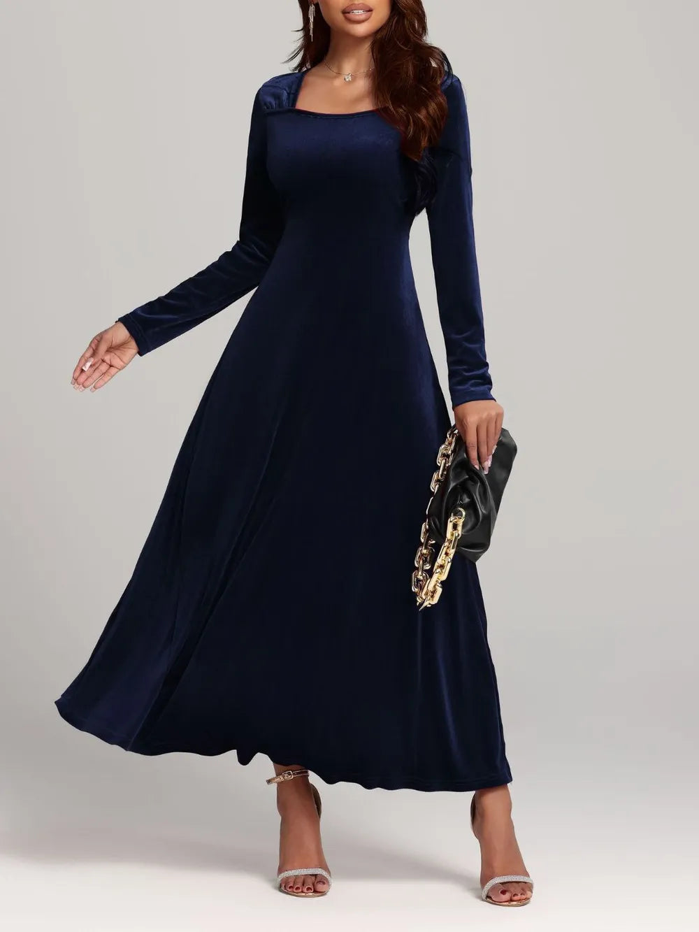 Square Neck Long Sleeve Velvet Dress - product image 7