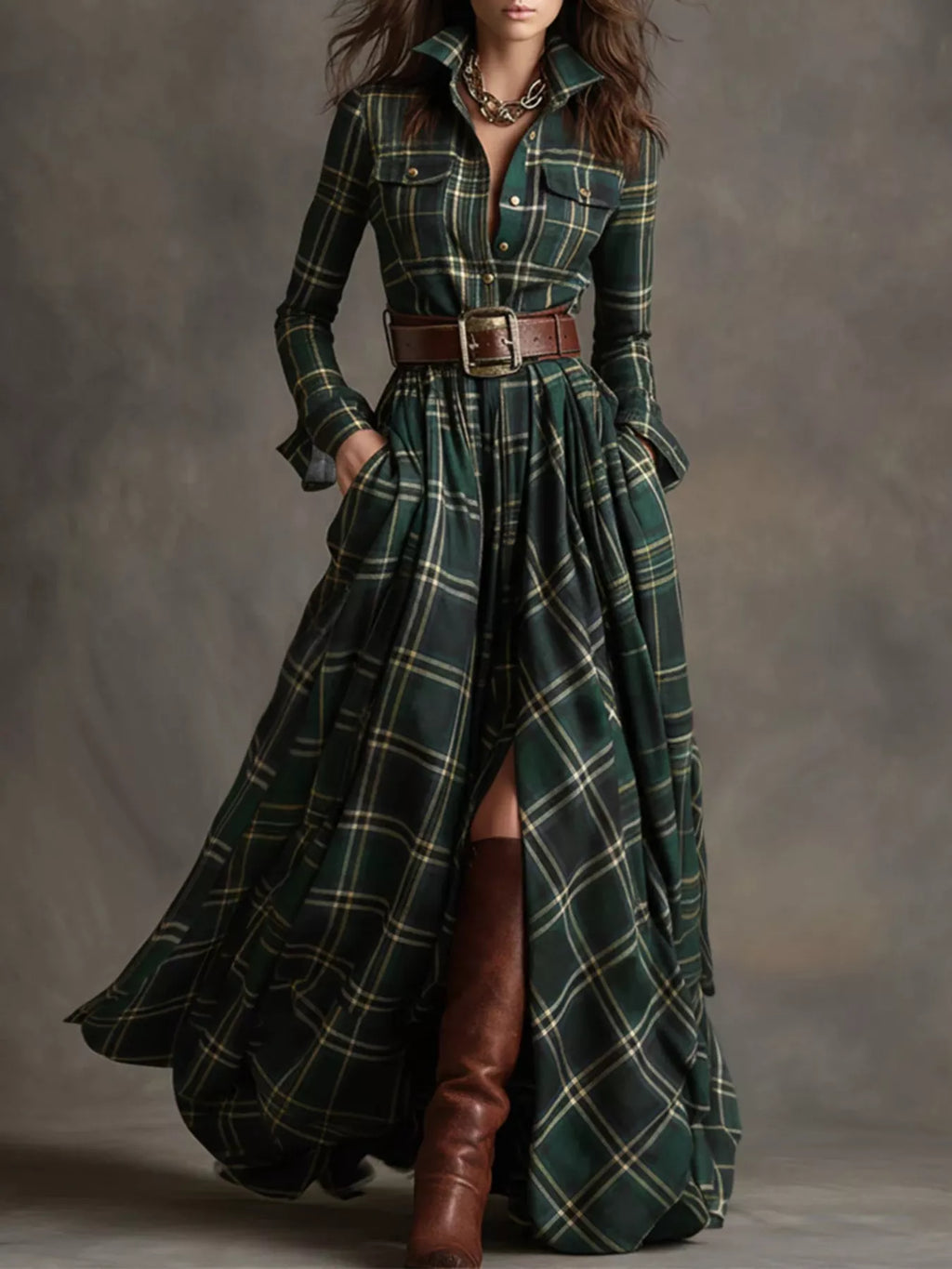 Plaid Button Front Maxi Shirt Dress - product image 4