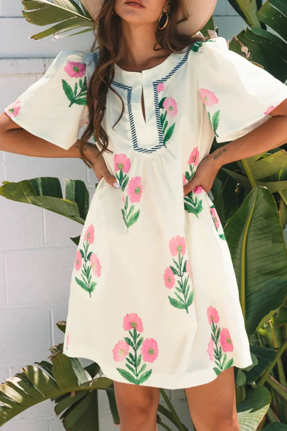 Floral Print Flutter Sleeve Summer Mini Dress view 3 - Shopiebay