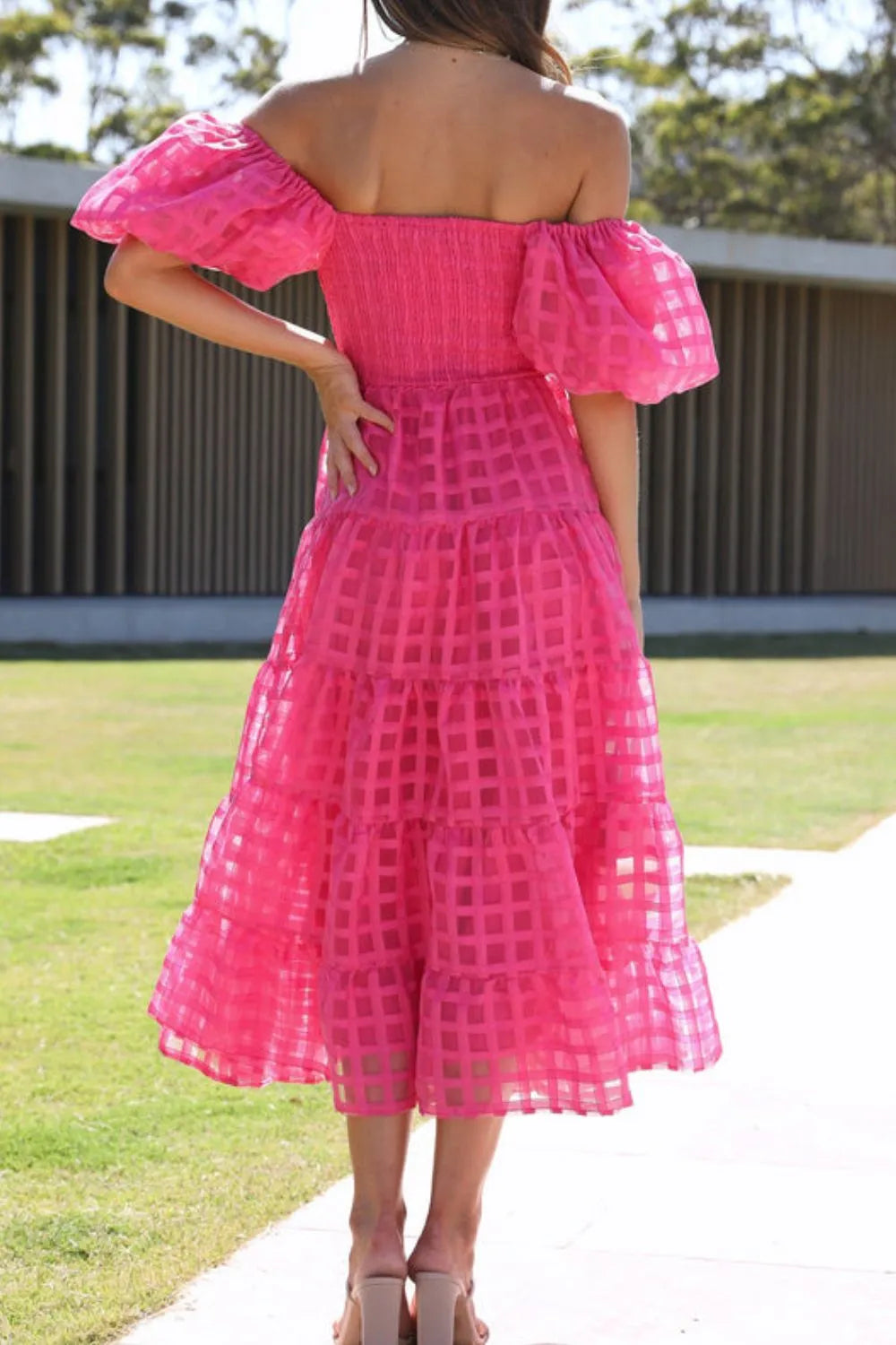 Off Shoulder Short Puff Sleeve Midi Dress - product image 24