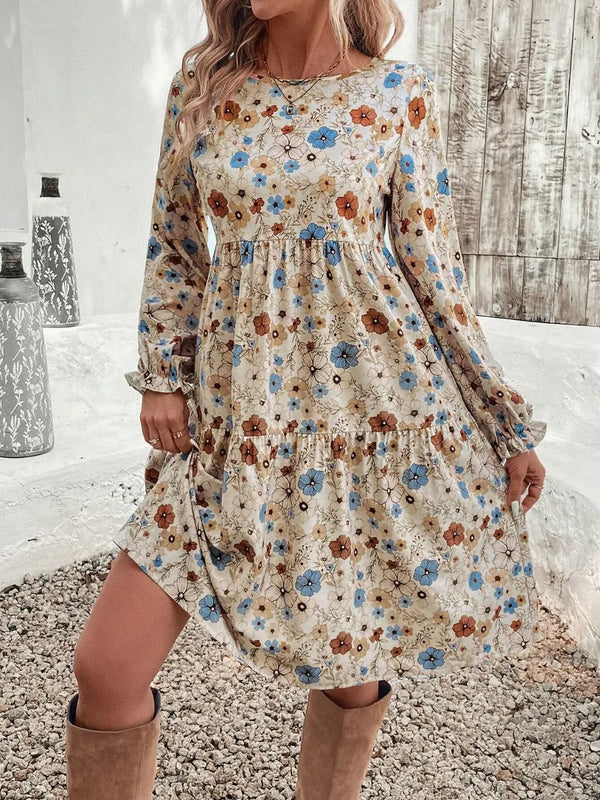Tiered Floral Round Neck Long Sleeve Dress - product image 2