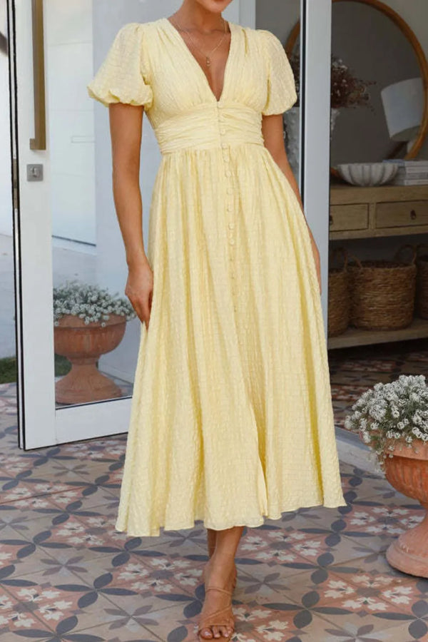 V-Neck Puff Short Sleeve Midi Dress - product image 7