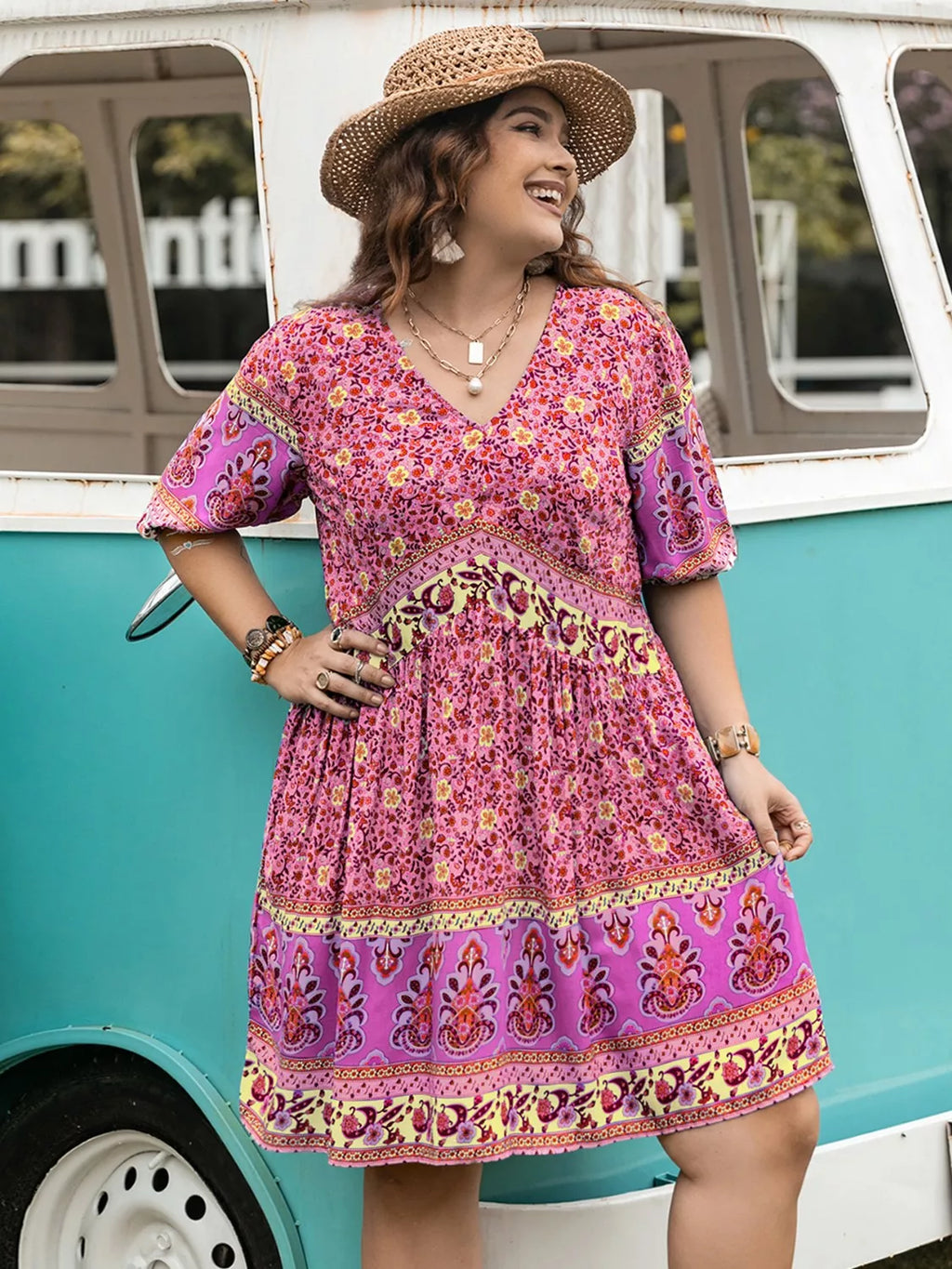 Plus Size Floral V-Neck Mini Dress - product image 9