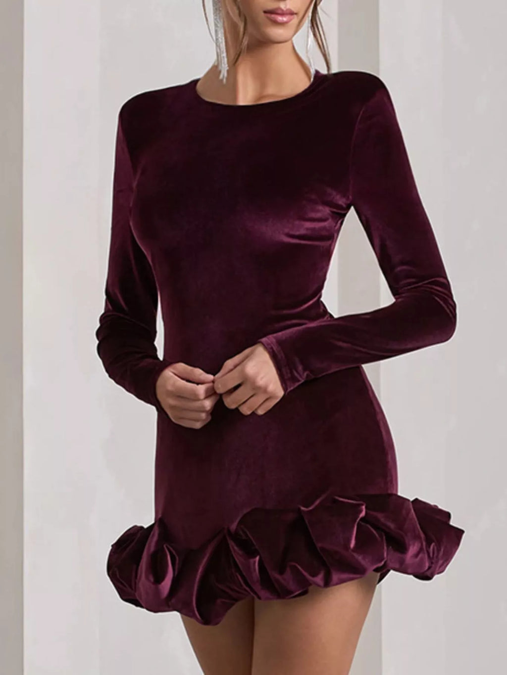 Velvet Ruched Hem Long Sleeve Dress - product image 6