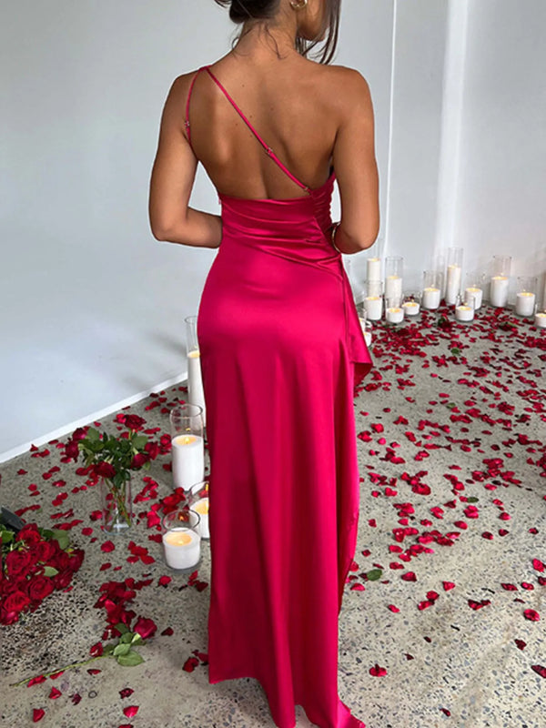 One Shoulder Satin Dress with High Slit - product image 7
