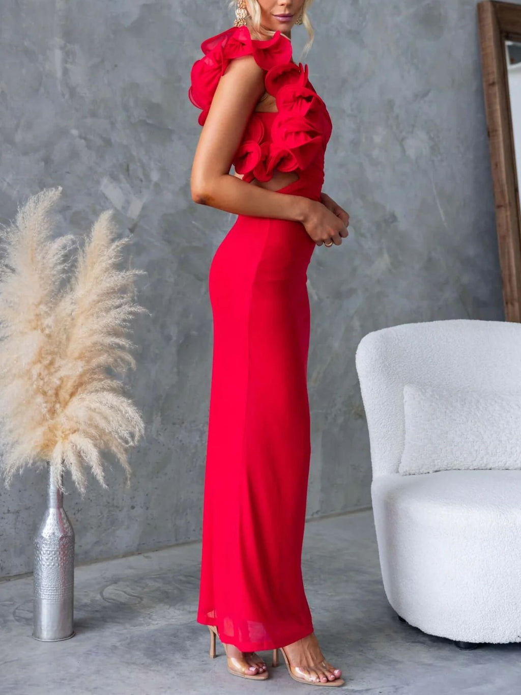 One-Shoulder Floral Trim Sleeveless Maxi Dress - product image 22