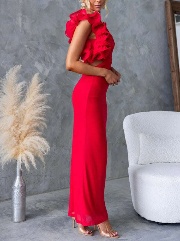 One-Shoulder Floral Trim Sleeveless Maxi Dress - product image 22
