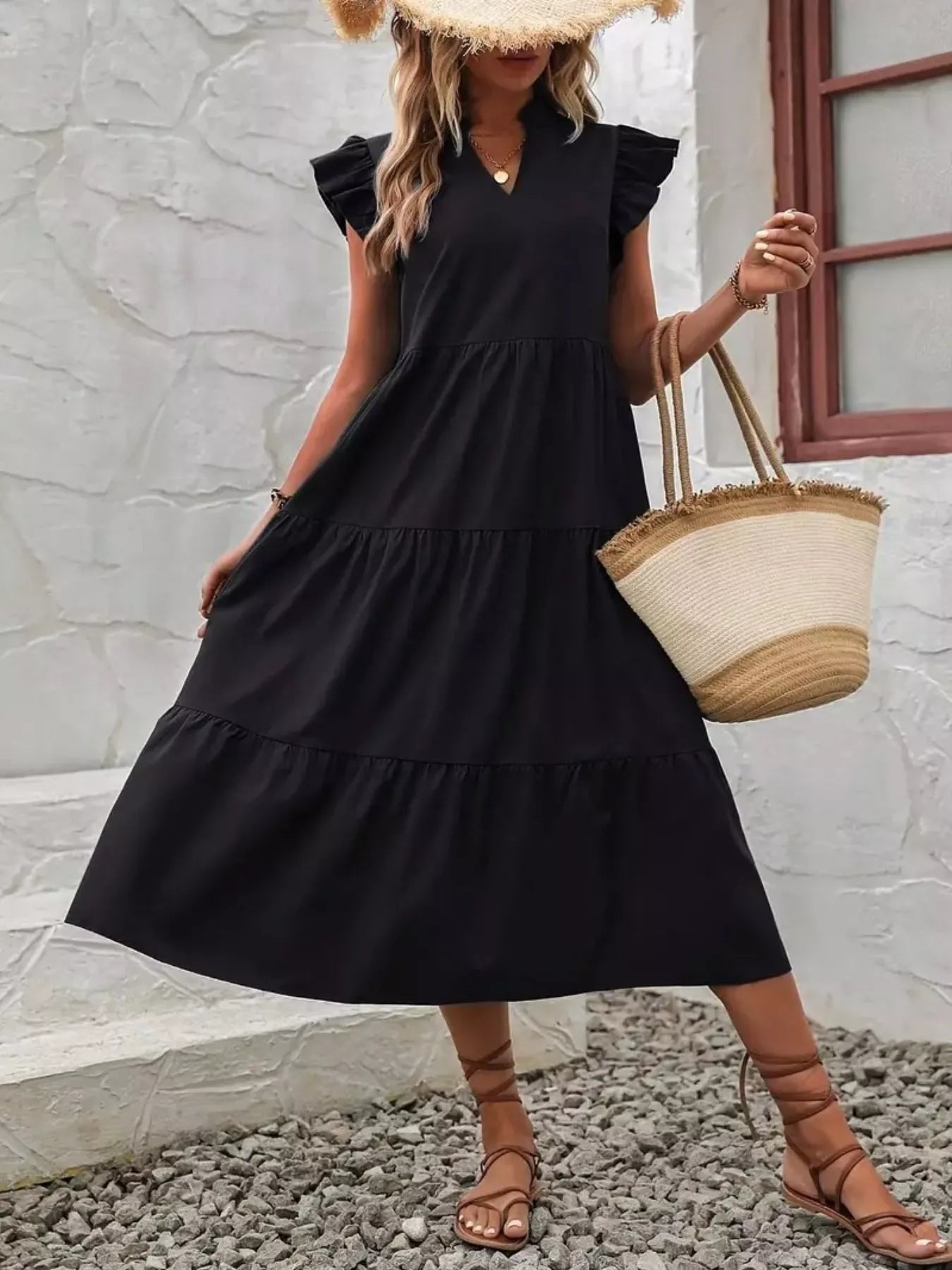 Ruffle Sleeve Tiered Midi Dress - product image 4
