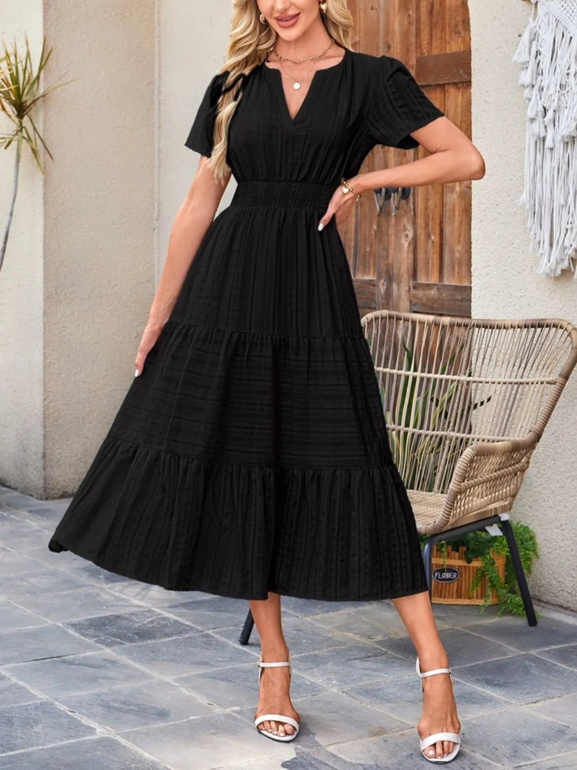 Tiered Notched Short Sleeve Dress - product image 11