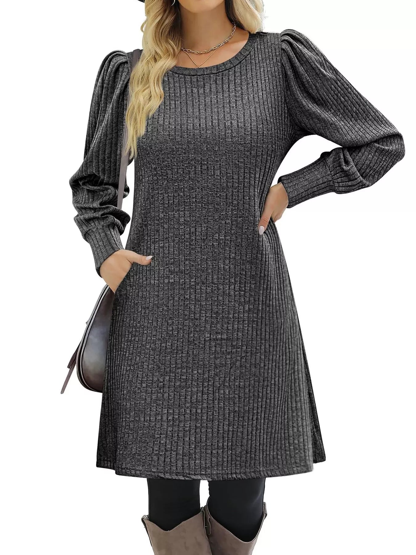 Ribbed Knit Puff Sleeve Casual Mini Dress - product image 20